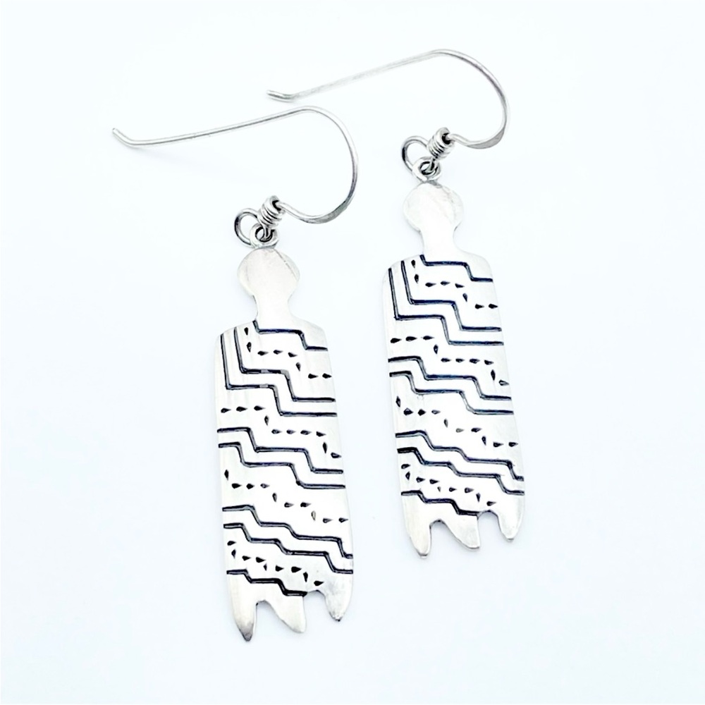 Phyllis Woods Sterling Silver Earrings - Modernist Tribal Figural Artisan Signed